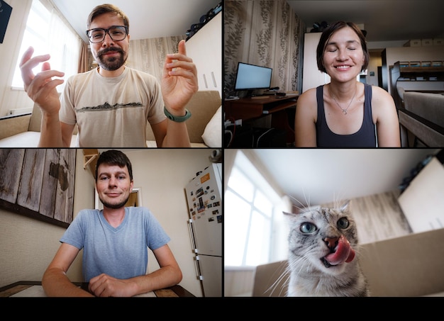 Shot of a screen of teammates doing a virtual happy hour from their home offices