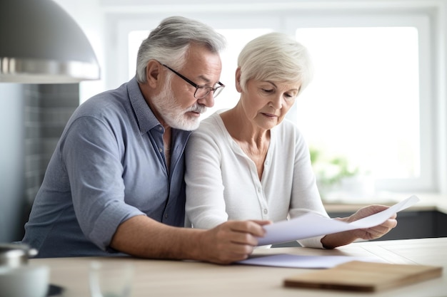 Shot of a senior couple looking at tax documents created with generative ai