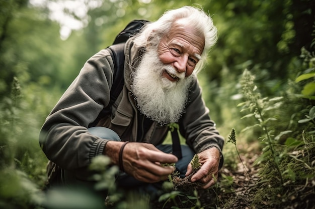 Shot of a senior man having fun while geocaching outdoors created with generative ai