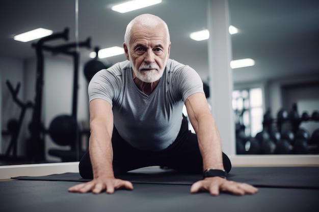 Shot of a senior man in physiotherapy exercise on the floor created with generative ai