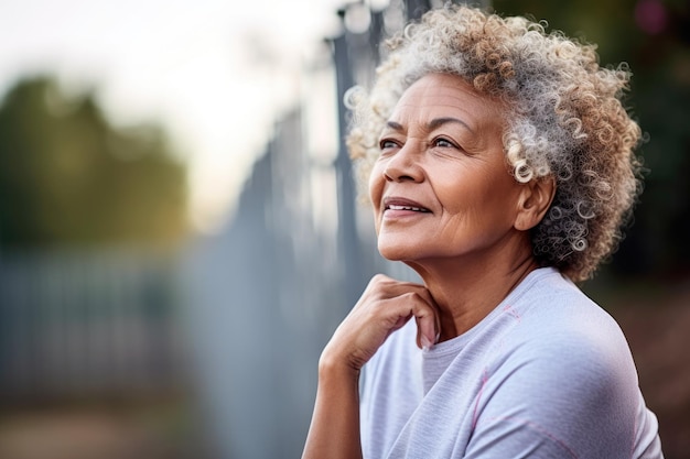 Shot of a senior woman taking a break while exercising outdoors created with generative ai