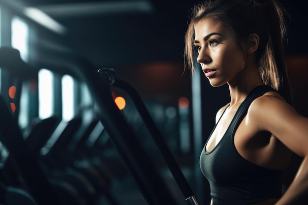 Shot of a sporty young woman at the gym created with generative ai