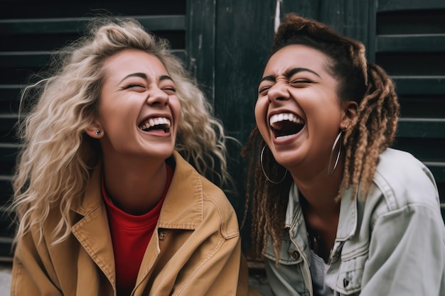 Shot of two female friends laughing together