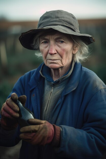 shot of an unrecognisable woman holding a bottle of rosacea while working on her farm created with generative ai