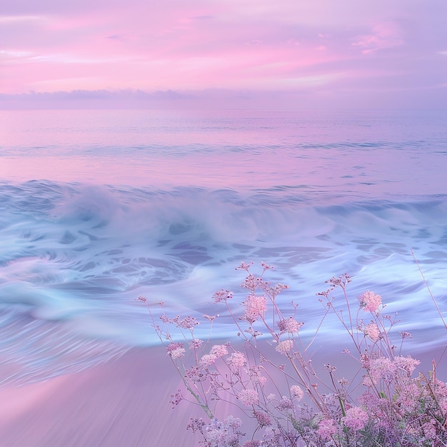 Shot with Canon camera landscape photography pink and purple sky pink sunset on the sea white wa