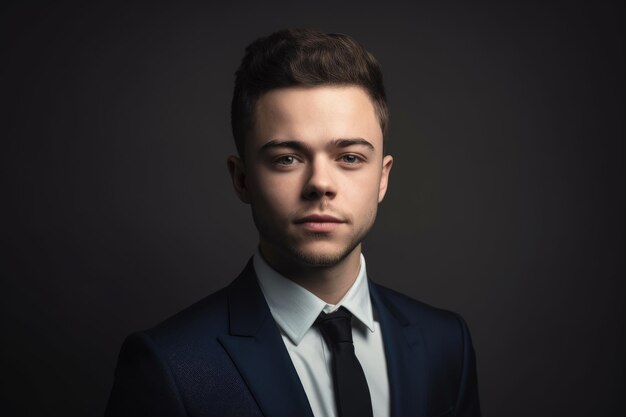 Shot of a young businessman against a grey background created with generative ai