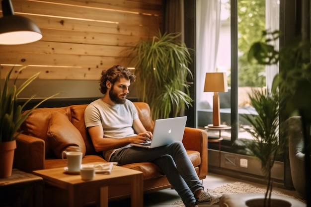 Shot of a young businessman using his laptop while working from home