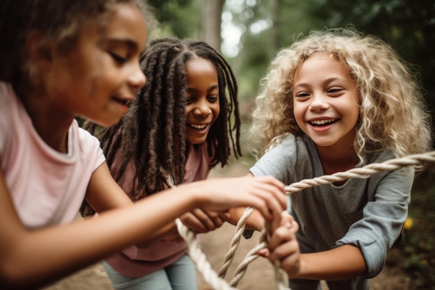 Shot of a young girl playing with her friends created with generative ai