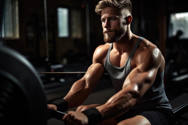 Shot of a young male rower working out in the gym created with generative ai