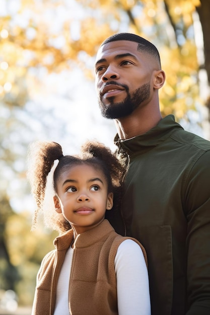 Shot of a young man and his daughter standing together outdoors created with generative ai