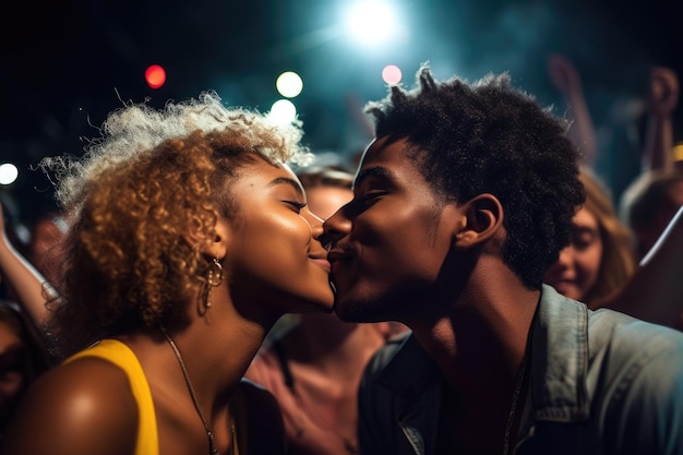 Shot of a young man standing in the crowd at a music concert created with generative ai