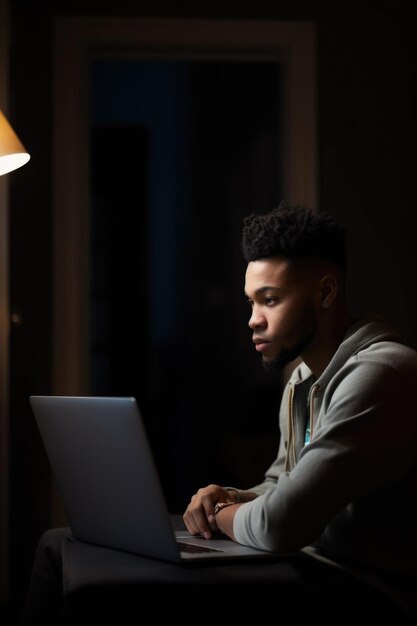 Shot of a young man using a laptop at home