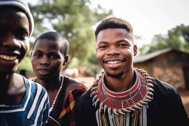 Shot of a young man with some community members created with generative ai