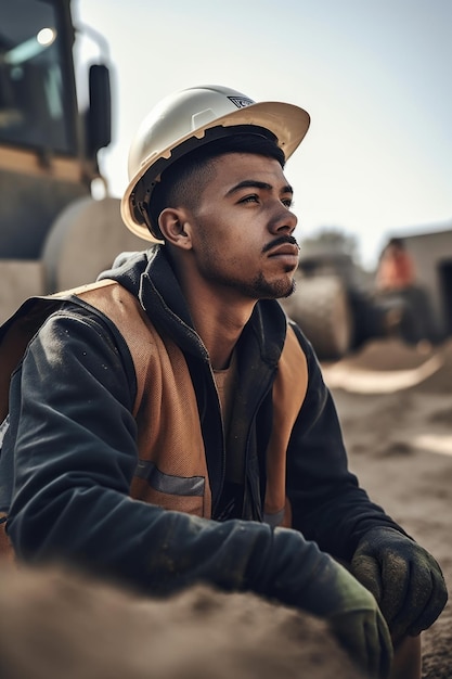 Shot of a young man working on a construction site created with generative ai