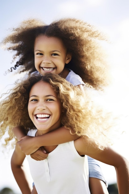 Shot of a young mother giving her daughter a piggyback ride