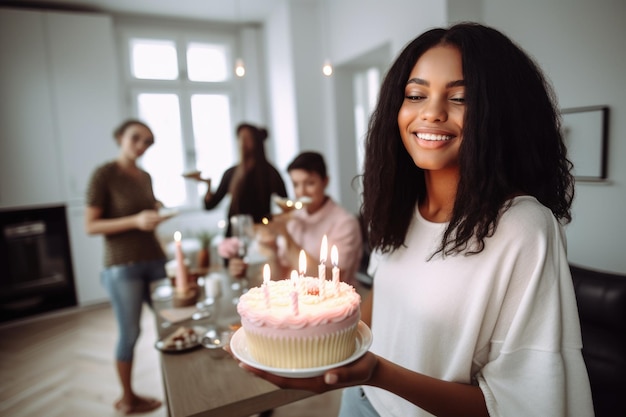 Shot of a young woman celebrating her birthday with friends at home