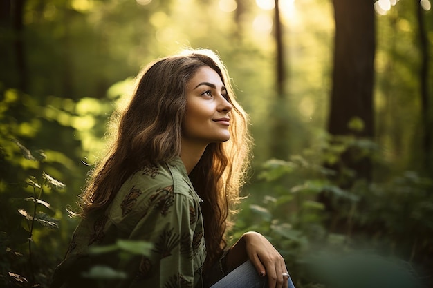 Shot of a young woman enjoying the outdoors created with generative ai