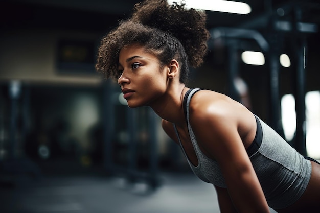 Shot of a young woman exercising at the gym created with generative ai