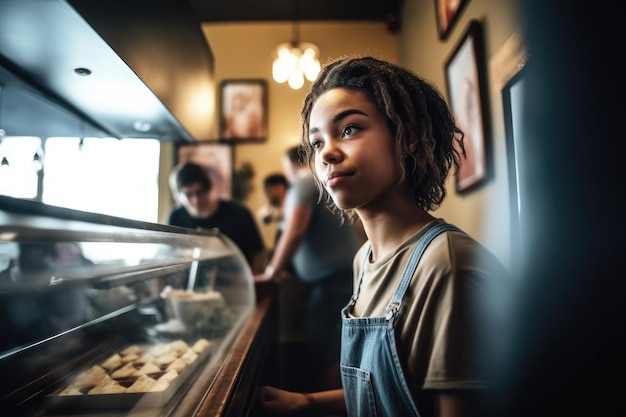 Shot of a young woman getting ready to take an order from her customers created with generative ai