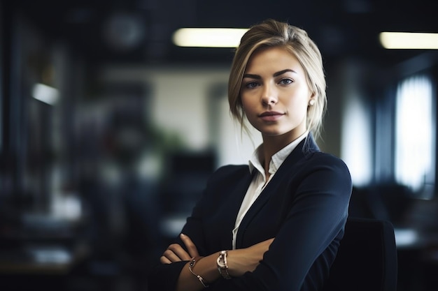 Shot of a young woman in her office created with generative ai