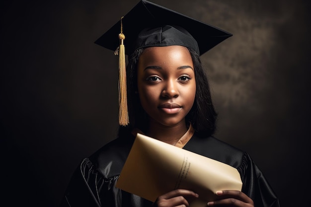 Shot of a young woman holding her graduation diploma created with generative ai