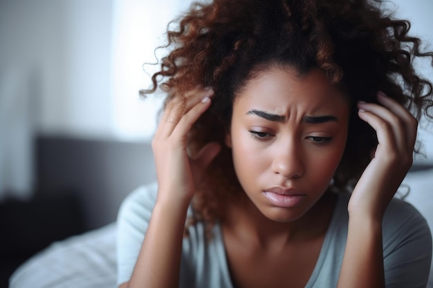 Shot of a young woman looking stressed after receiving bad news created with generative ai