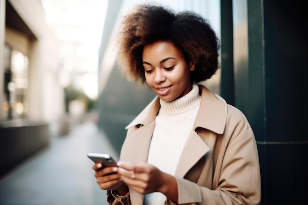 Shot of a young woman using her smartphone to send a text created with generative ai