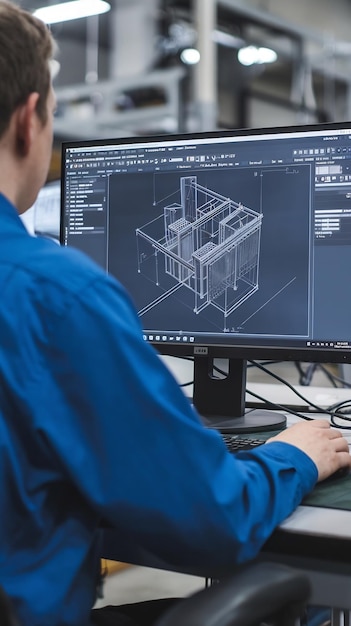 Over the Shoulder Shot of Engineer Working with CAD Software on Desktop Computer Screen Shows Tech