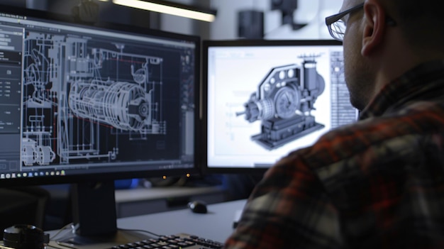 Over the Shoulder Shot of Engineer Working with CAD Software on Desktop Computer