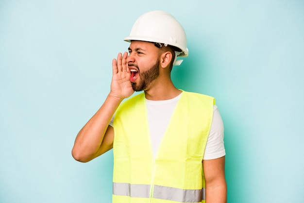 Shouting and holding palm near opened mouth