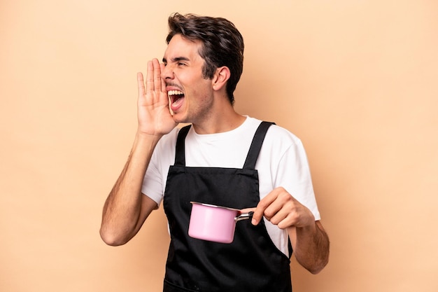 Shouting and holding palm near opened mouth