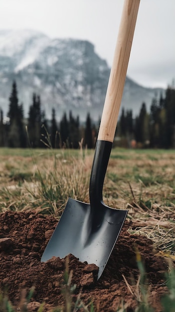 Shovel in the ground isolated on transparent background