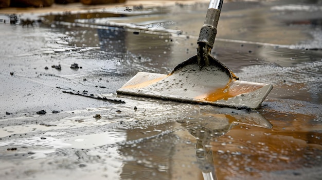 a shovel is being used to scoop something with water