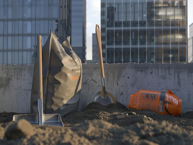 Photo a shovel is in the sand next to a shovel