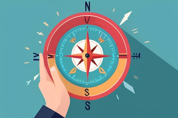 Show a person creating a selflove compass pointing towards happiness