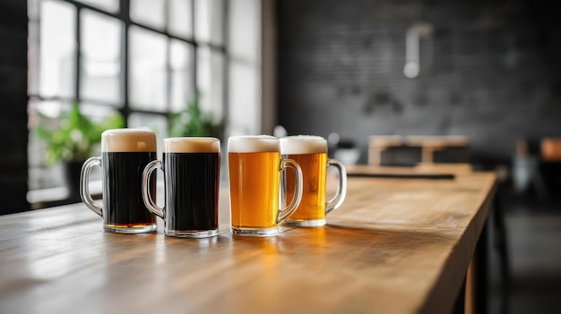 Photo showcase beer mugs in a workspace designed for mental health and ergonomic desks