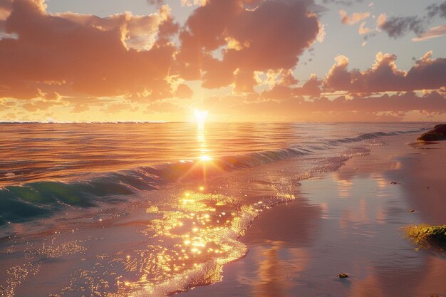 Showcase the bliss of a beach sunrise meditation o