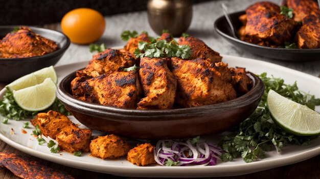 Showcase the bold flavors and textures of Indian tandoori chicken in this stock photo