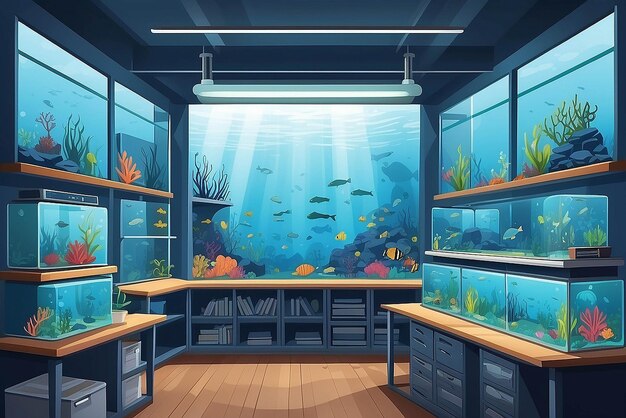 Showcase a corner of the lab dedicated to studying the impact of climate change on marine life vector illustration in flat style