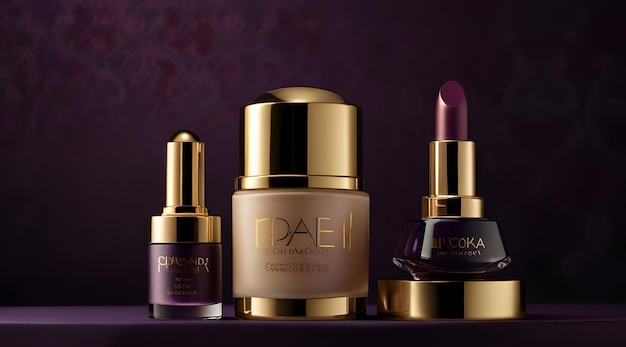 Showcase cosmetic items in rich royal purple packaging with minimalist gold accents