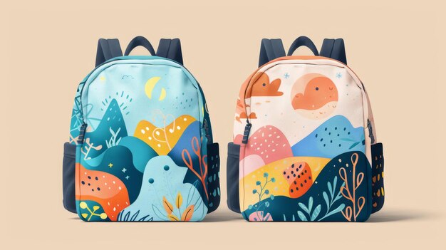 Photo showcase a kidfriendly backpack design featuring cheerful motifs on a sleek backdrop