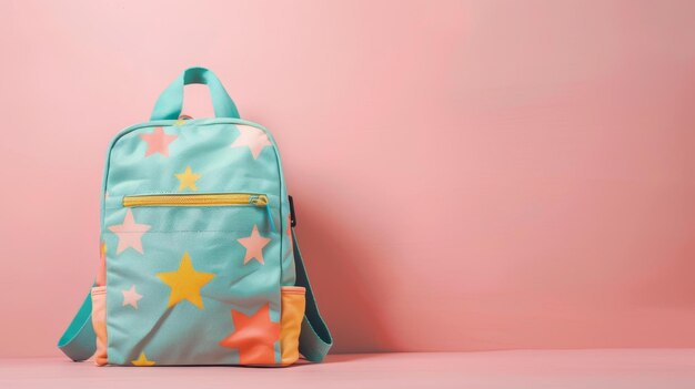 Showcase a kidfriendly backpack design featuring cheerful motifs on a sleek backdrop