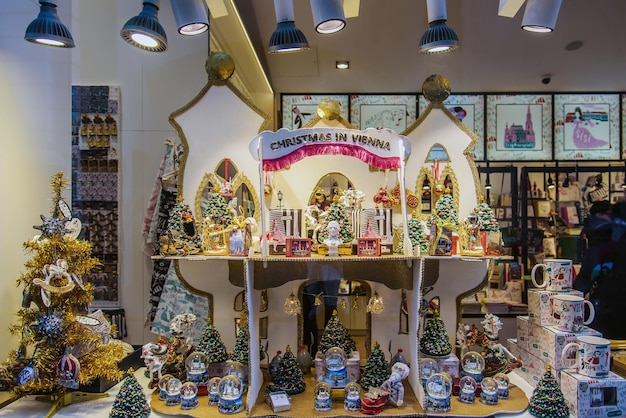 Showcase with Christmas Souvenirs and Decor