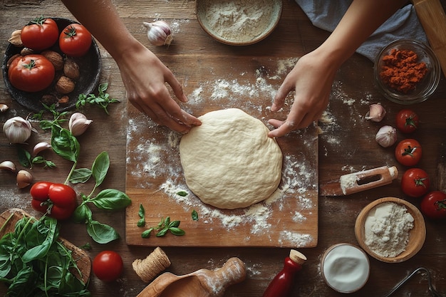 Photo showcasing the artisan process of creating traditional italian pizza with authentic ingredients