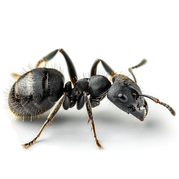 Showcasing black ant isolated on a white background in high resolution photography a stunning phot