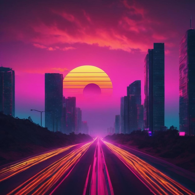 showcasing a picturesque sunset enveloping a city street