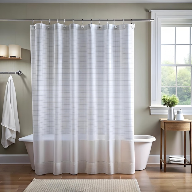 Photo shower curtain or liner prevents water from splash