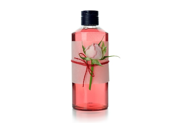 Shower gel with rose isolated on white