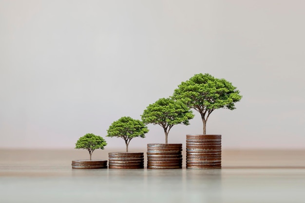 Showing financial developments and business growth with a growing tree on a coin