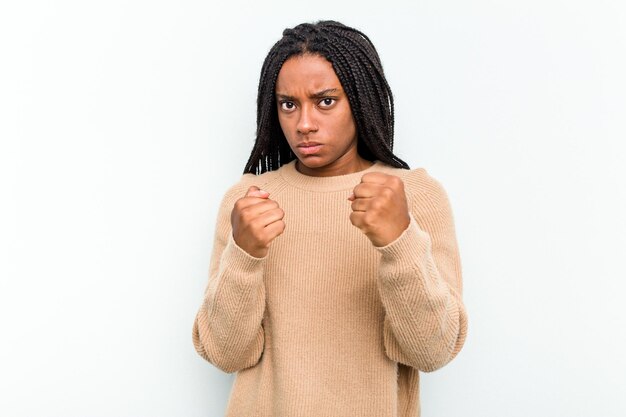 Showing fist to camera aggressive facial expression